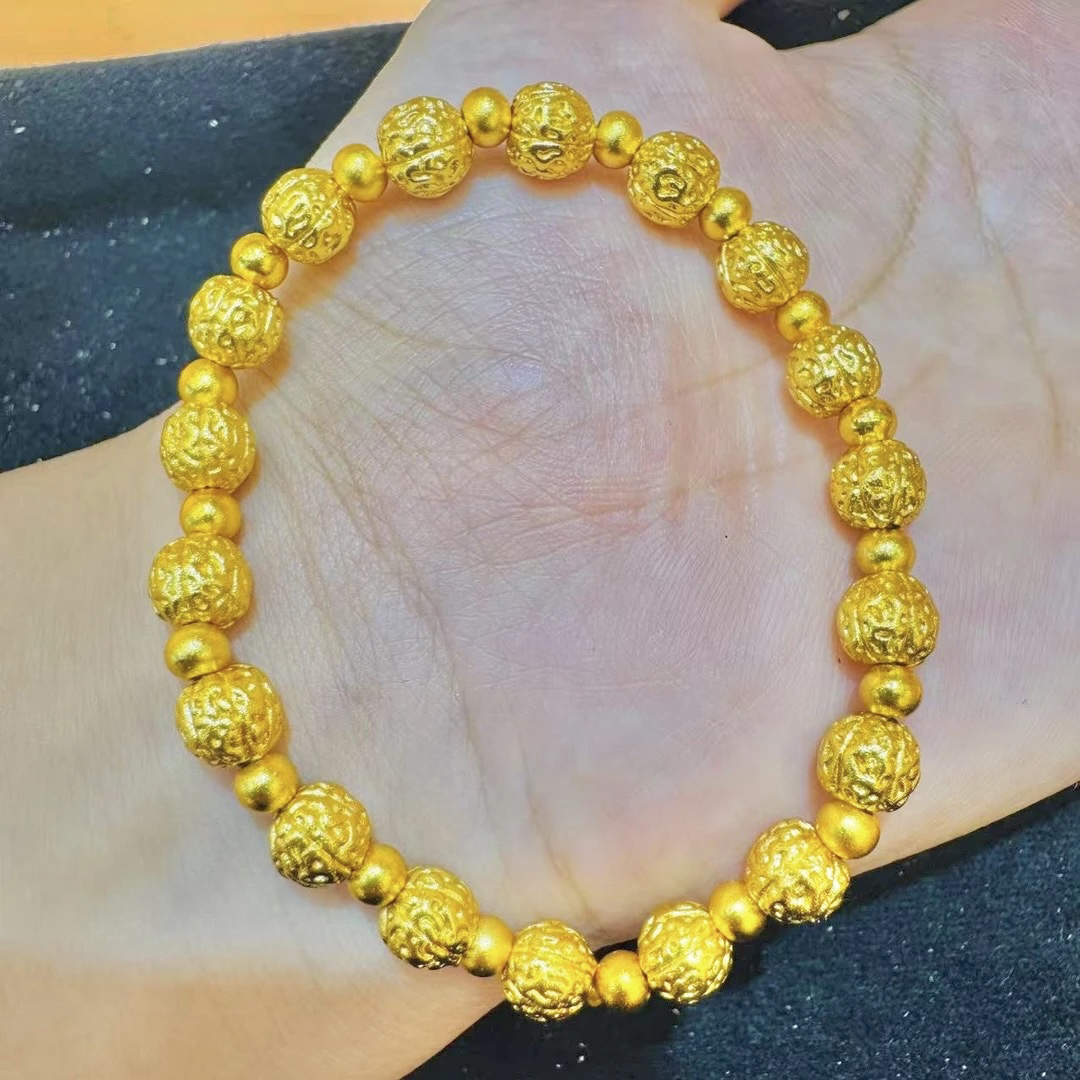 铜合金手链 传世之美古法金金珠金色核桃手链手串