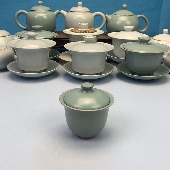 碗仿古青绿釉两财蓋碗原矿原釉原产地