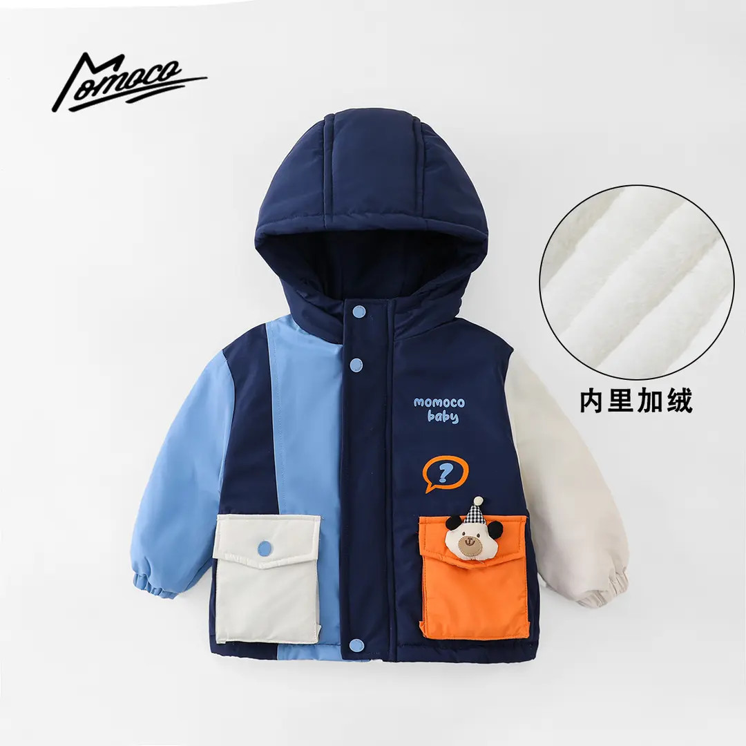 MOMOCO冬季新款儿童韩版拼色休闲棉服男宝加绒外套77430138033
