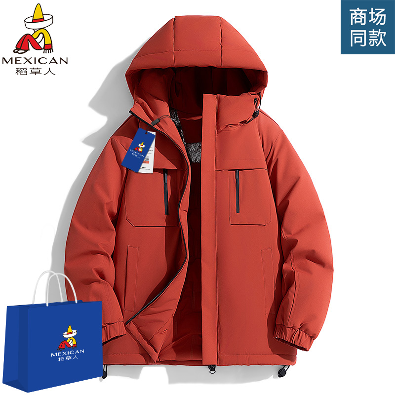 Mexican/稻草人冲锋棉服外套男女款冬季加厚棉衣保暖连帽夹克棉袄