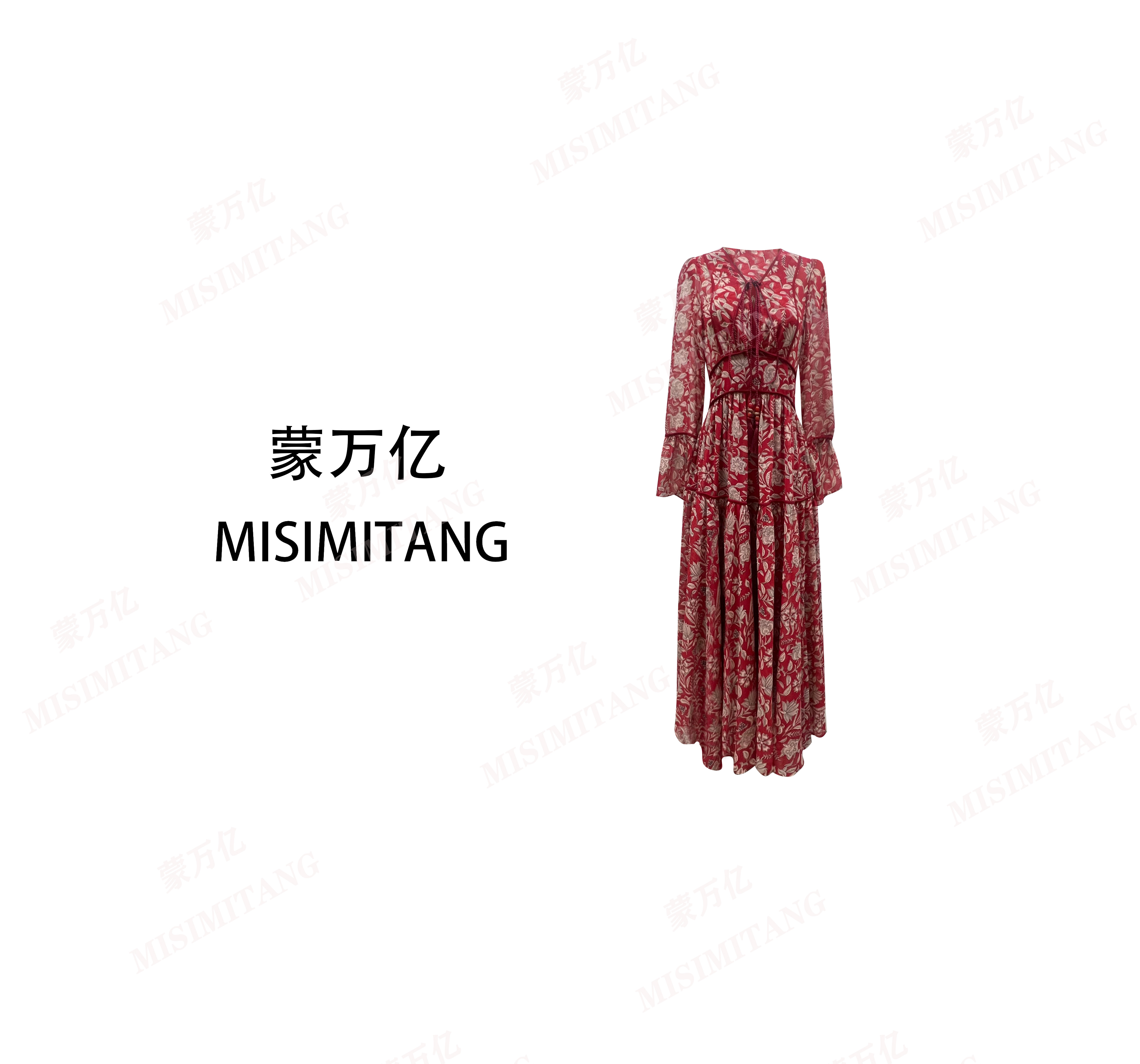 【浪漫弗洛伊】春款上新红色显瘦长袖女装连衣裙修身收腰时尚气质