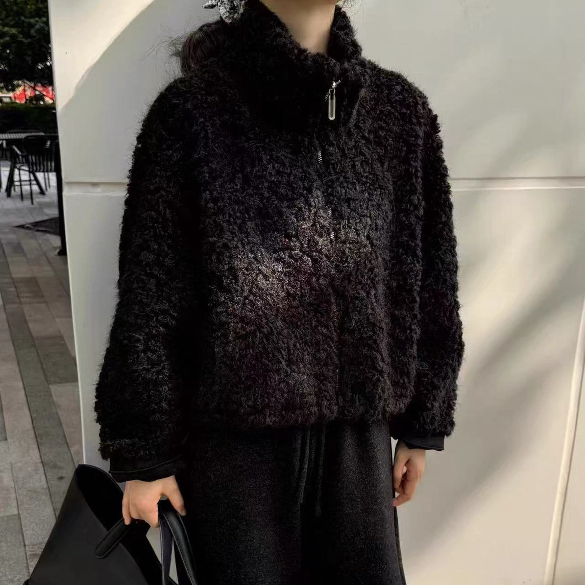 菲菲同款韩系立领拉链毛毛外套