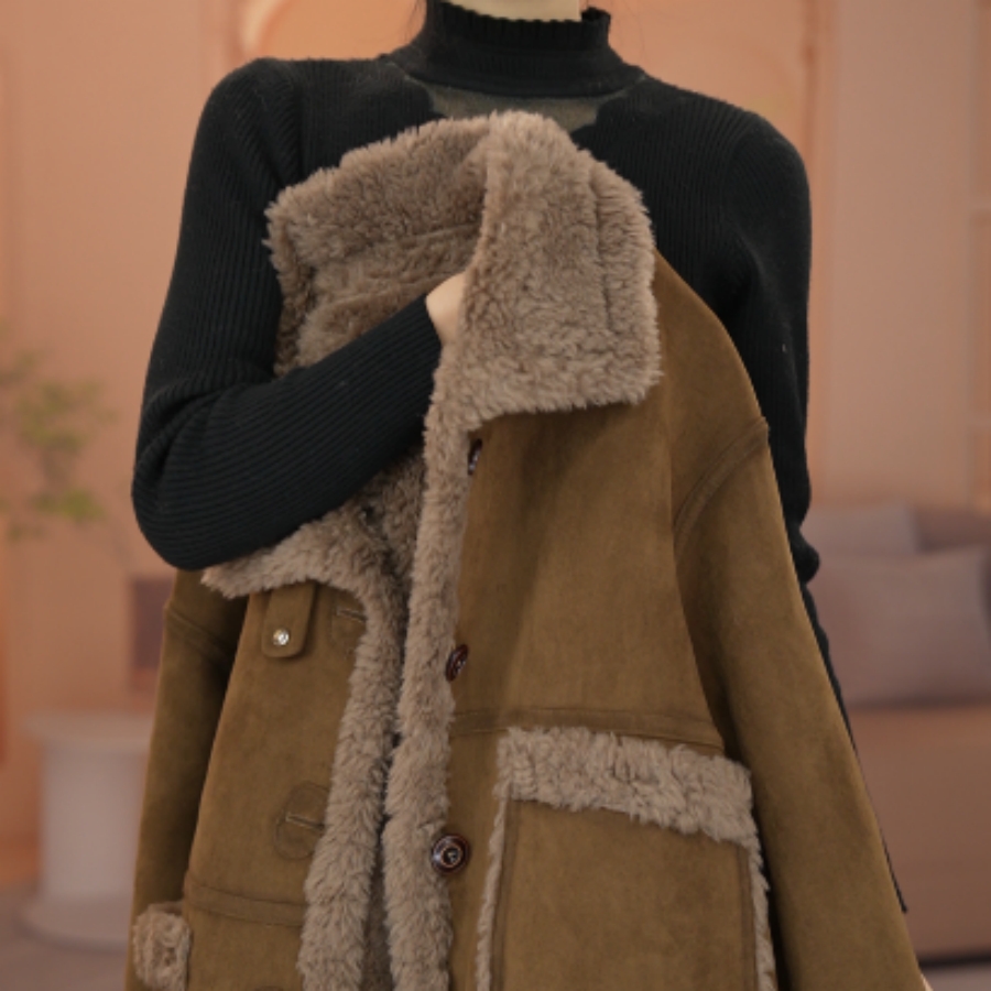 海宁正品毛毛一体外套女2025年冬季新款保暖显瘦澳洲绒毛外套女