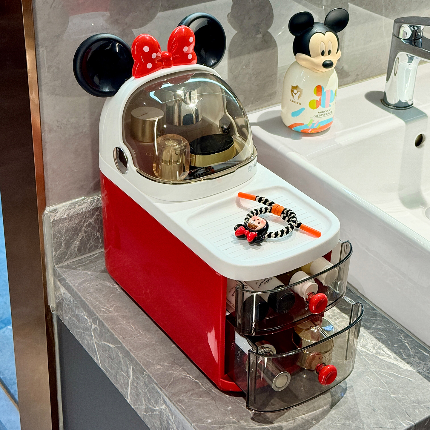 米奇化妆品收纳盒桌面口红护肤品防尘置物架梳妆台大容量整理盒