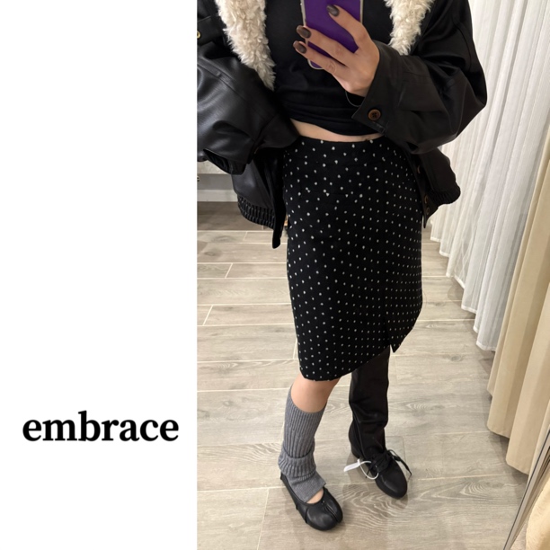 embrace波点毛呢半身裙女高腰显瘦包臀A字裙冬季韩系气质百搭