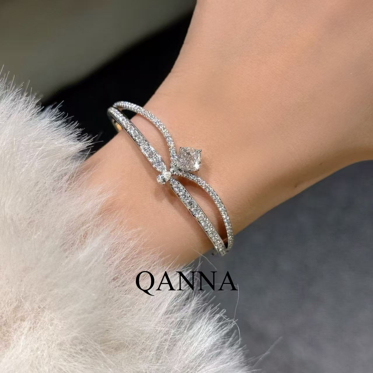 QANNA【超大号大水滴皇冠】【双层重金版】奢华高级名媛风钻石手镯AY