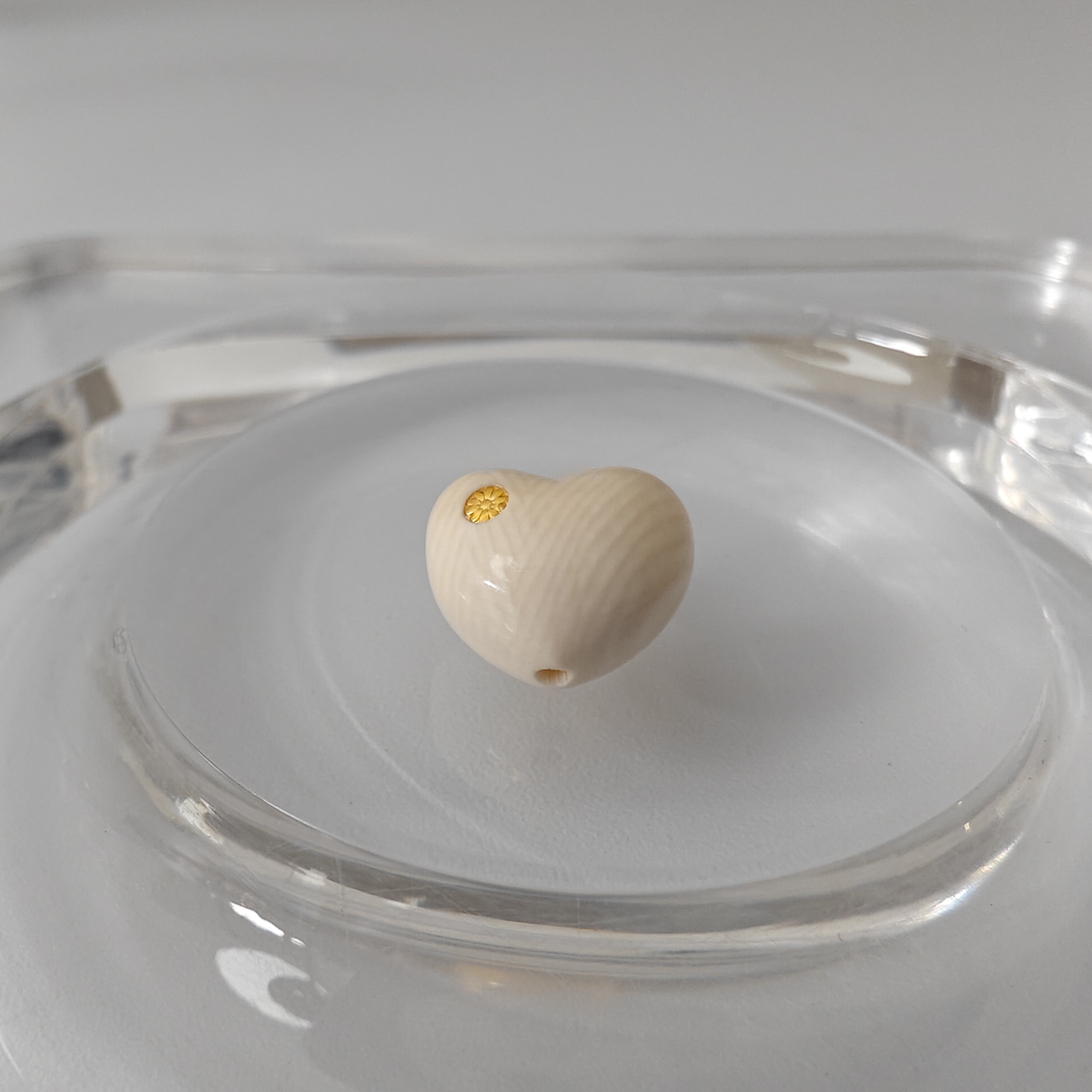 【青瑜文玩】天然猛犸牙一等冰芯料 24K镶嵌【金标爱心】