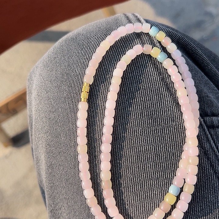 和田玉未镶嵌颈饰藕粉卡6米108