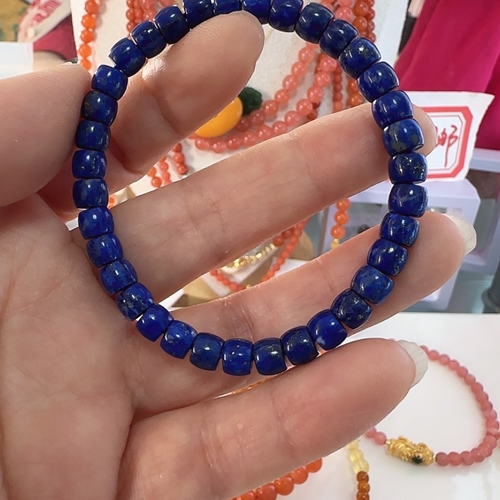 青金石未镶嵌手链6加直切单圈天然结构