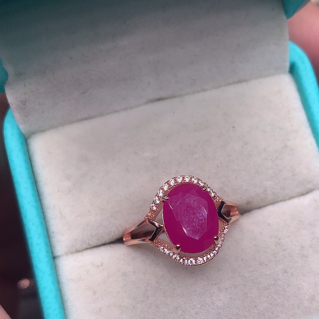 红宝石戒指银S925镶嵌