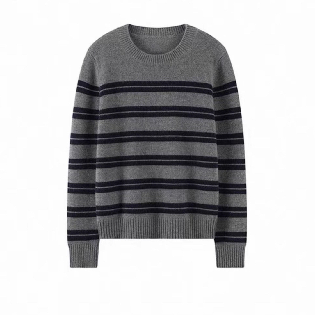 大牌同款~·复古条纹100%纯羊绒衫女 圆领针织毛衣上衣