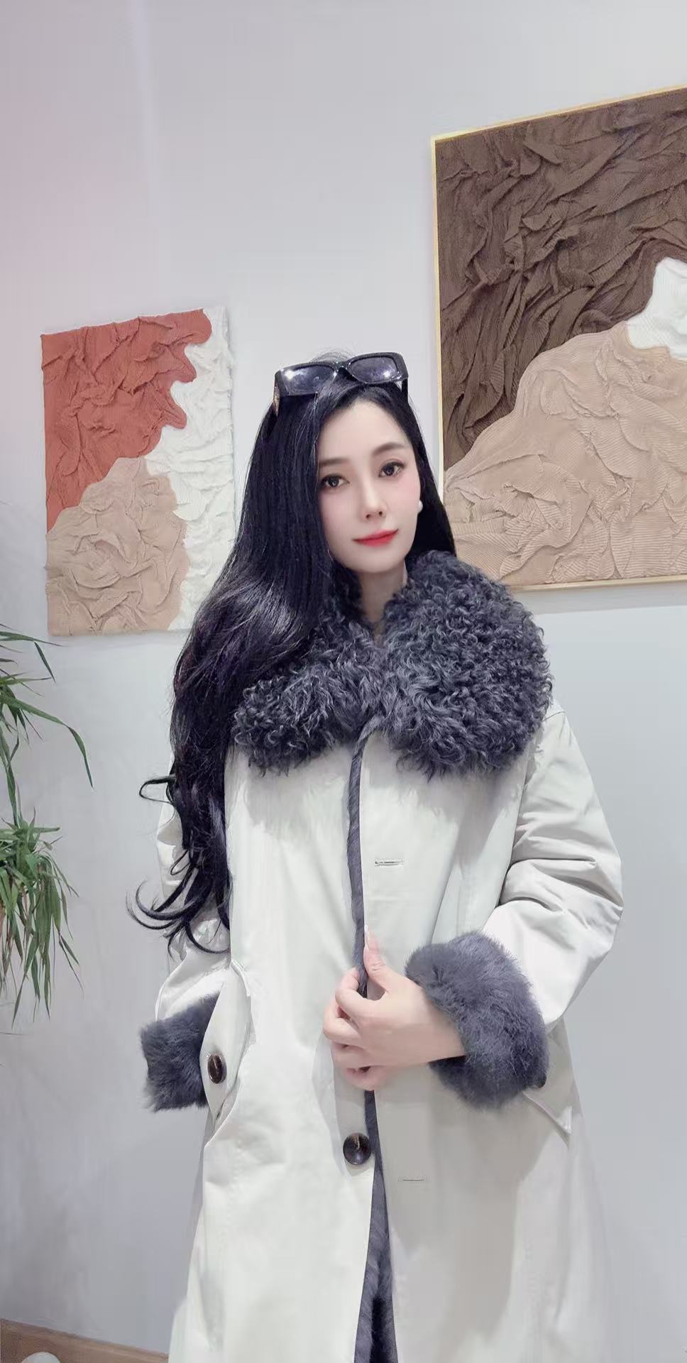 【绒雪星芒】新款兔皮毛一体长款外套女士气质时尚轻奢两面穿【1356】