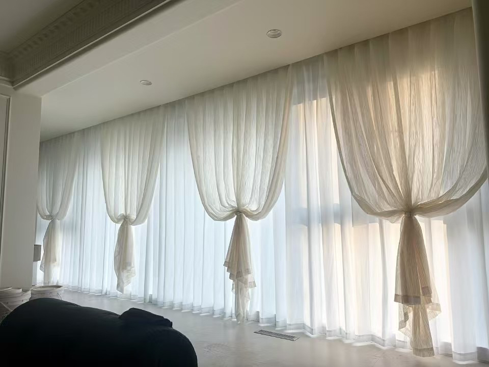原木亚麻风复古纱帘透光不透人客厅阳台纱窗纱