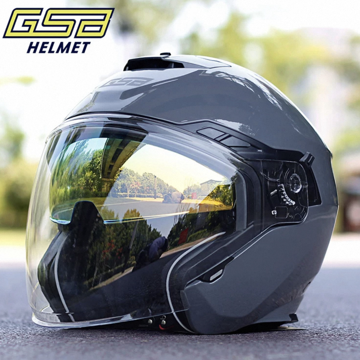 GSB摩托车头盔机车骑士半盔男女双镜片男女四分之三263半盔