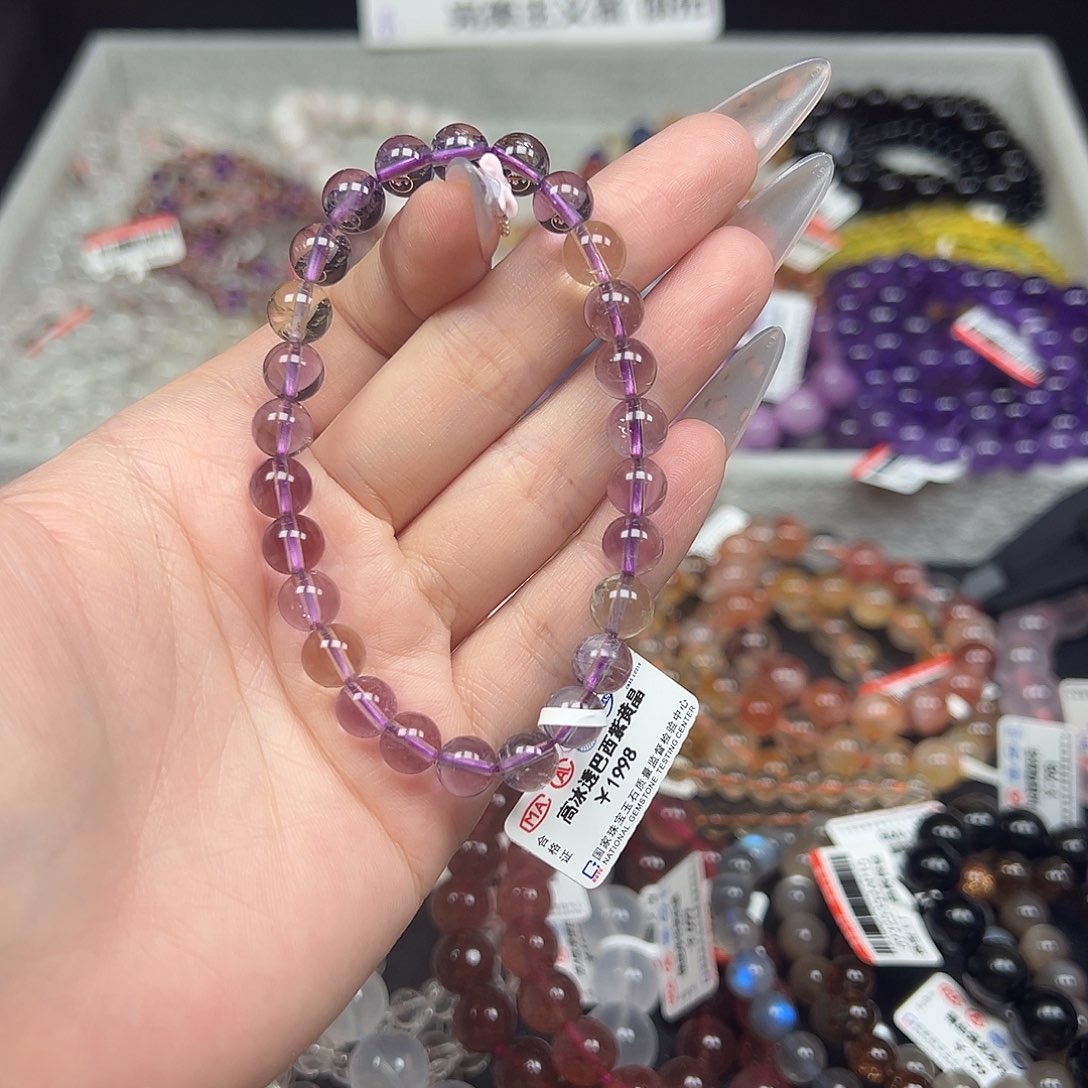 手链水晶未镶嵌卡8高冰透巴西紫黄晶55