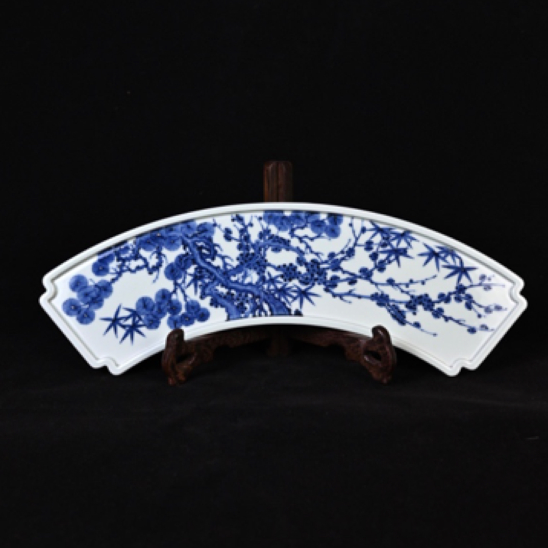 雯华堂 青花手绘松竹梅扇行壶承 茶盘