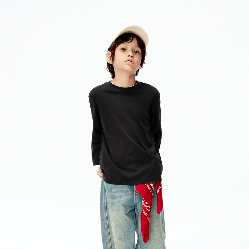 亲子装littlemoco童装25秋装新款男女童假两件长袖T恤上衣