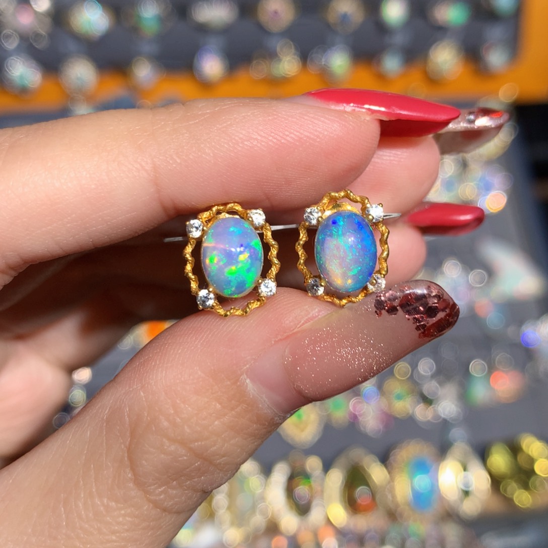 银S925镶嵌欧泊欧泊耳饰y