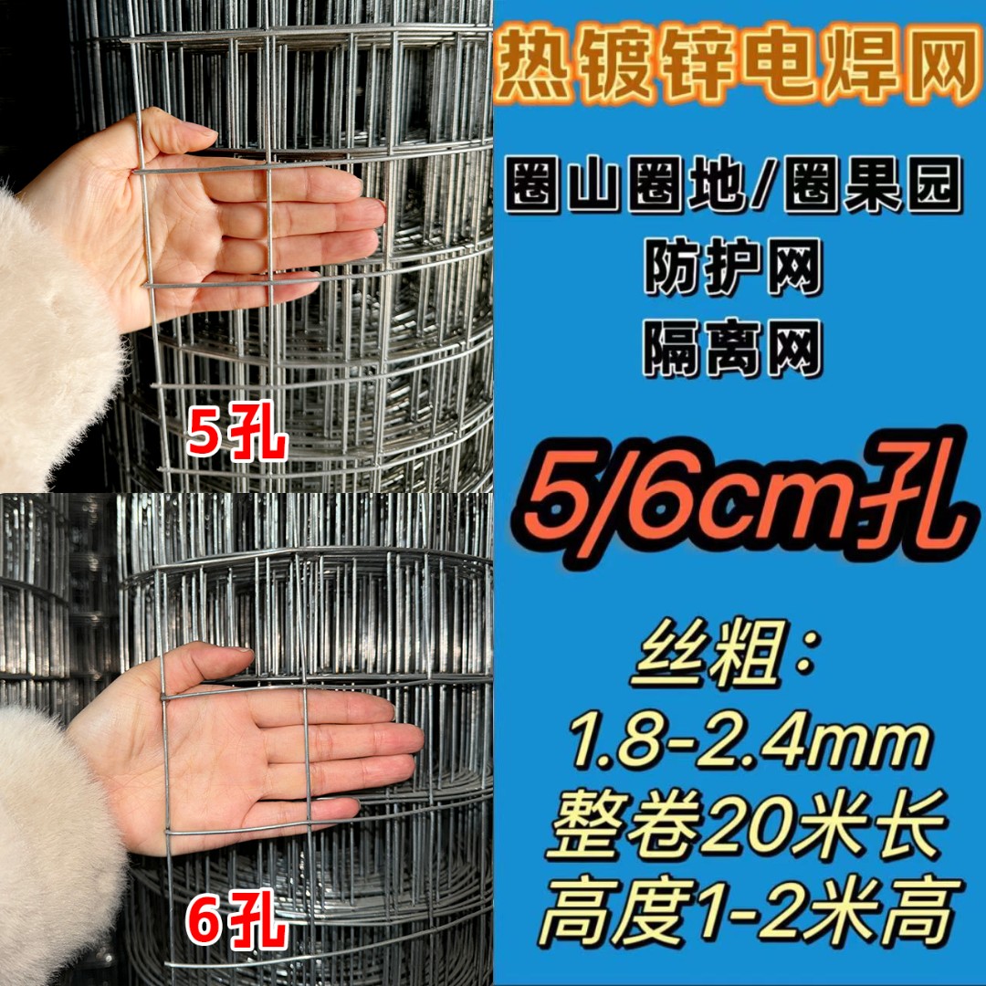 5孔/6孔网格热镀锌电焊网果园圈山圈地防护网隔离网热镀锌卷网