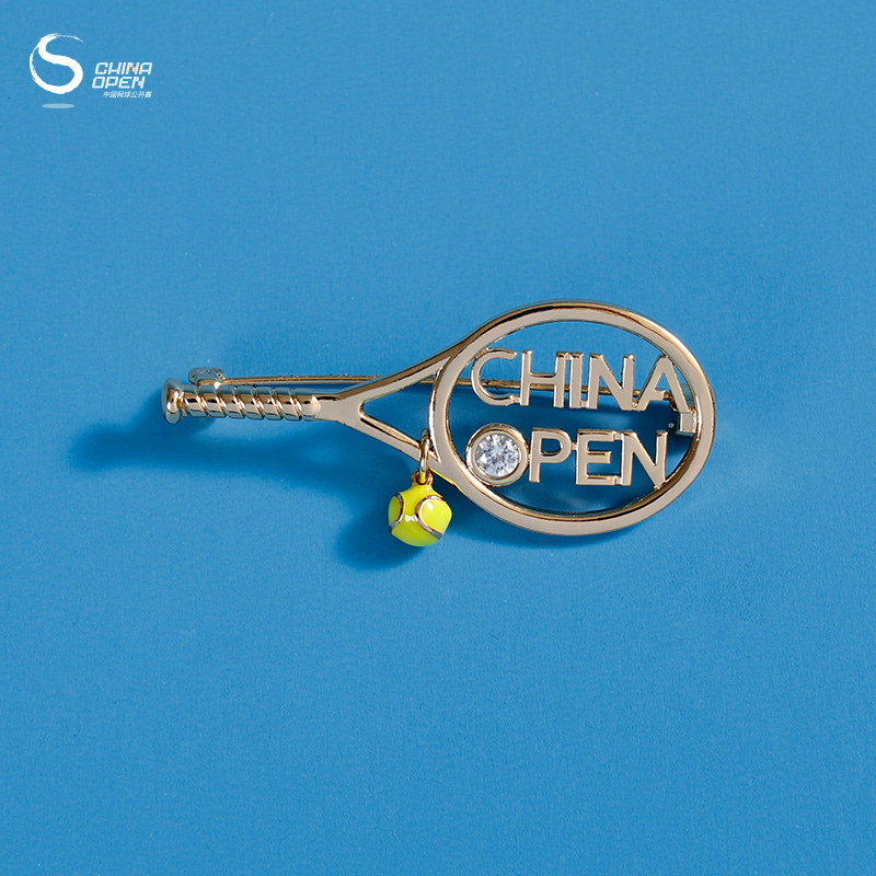 中国网球公开赛CHINA OPEN生活配饰周边礼物黄铜锆石网球拍胸针