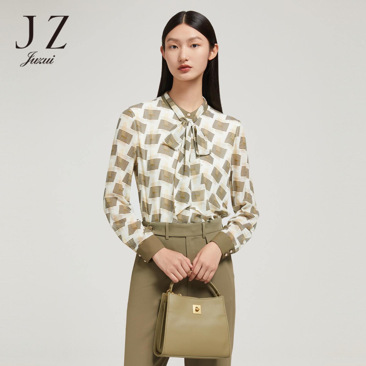 【籽言专属】商场同款JZ玖姿JWCQ80109几何印花雪纺衫时尚新款上衣