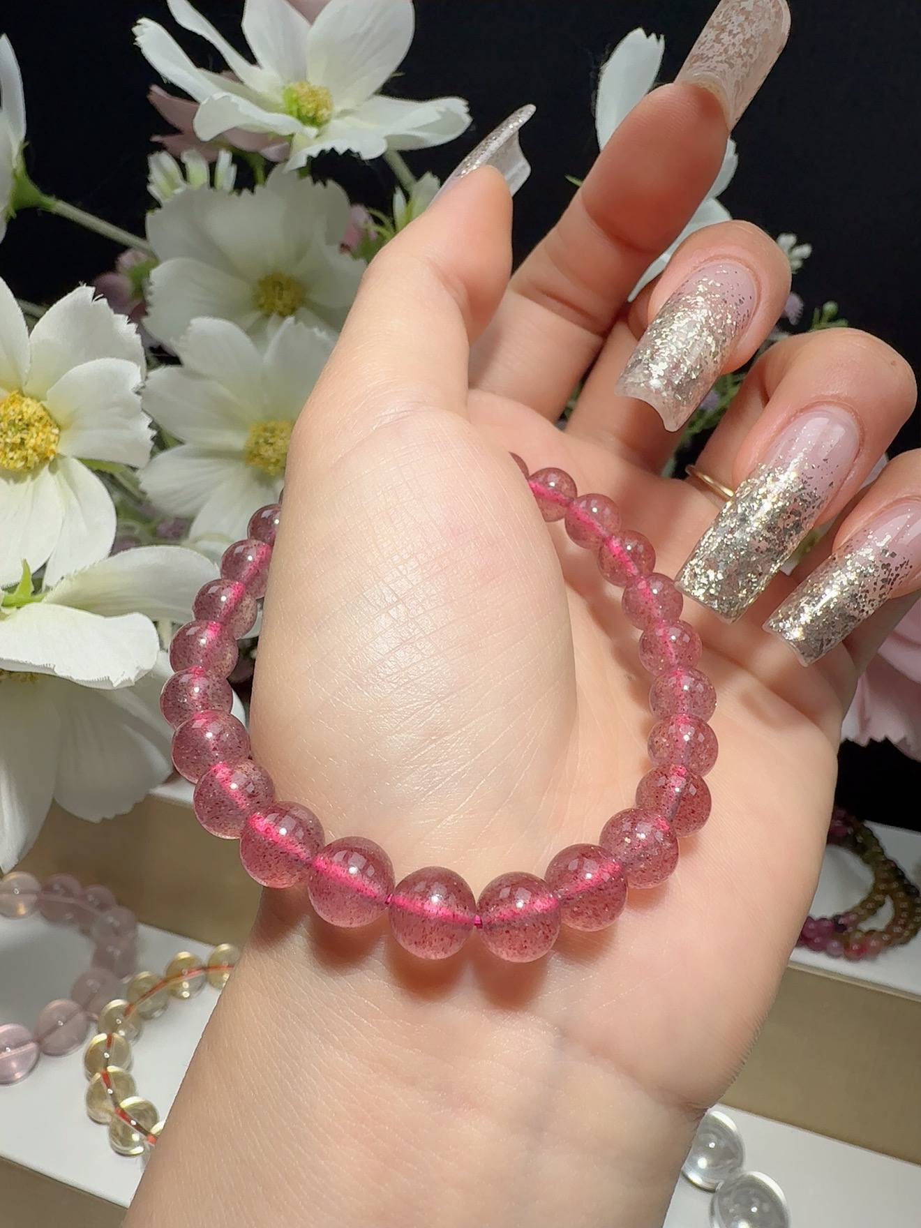 天然草莓晶手链桃花手链