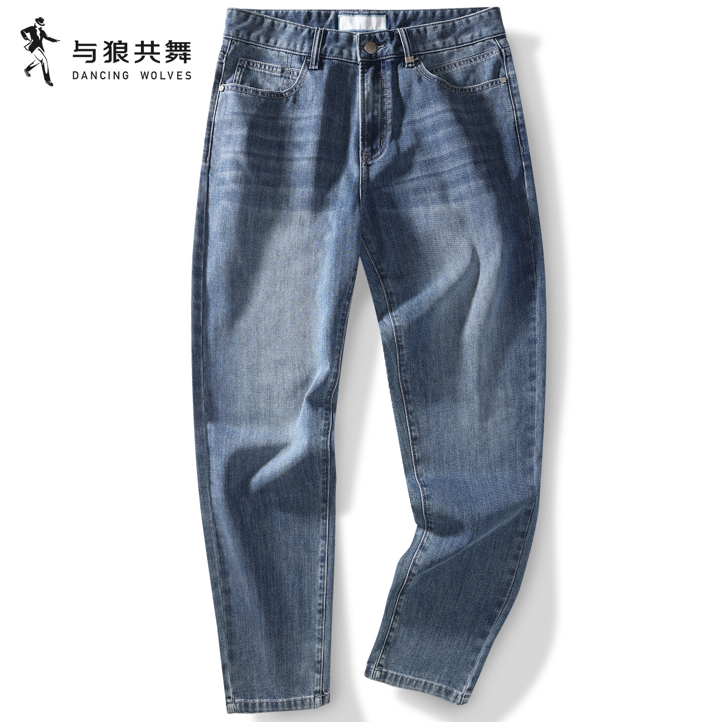 【莱赛尔】与狼共舞复古牛仔长裤男2026夏季新款水洗耐磨直筒裤子
