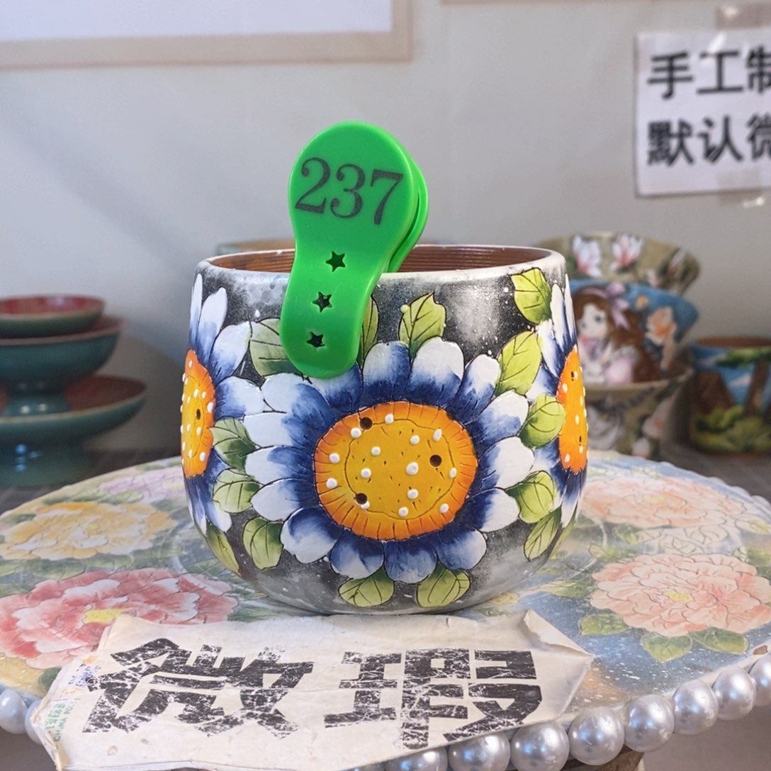 紫砂花盆红陶手绘花盆