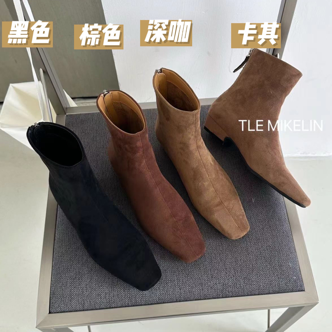S 6329-1 新款粗跟2公分绒面方头小方尖头瘦瘦靴百搭爆款短靴