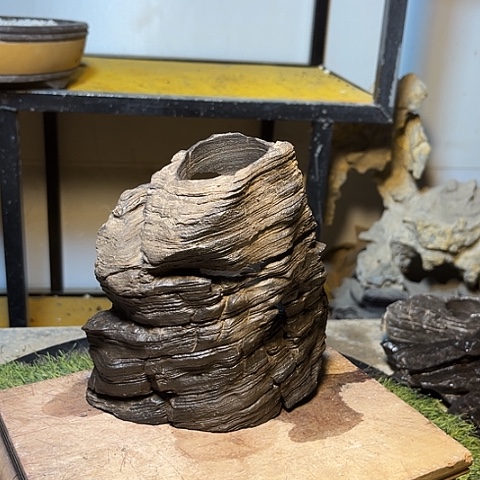 石头花盆绿植盆景