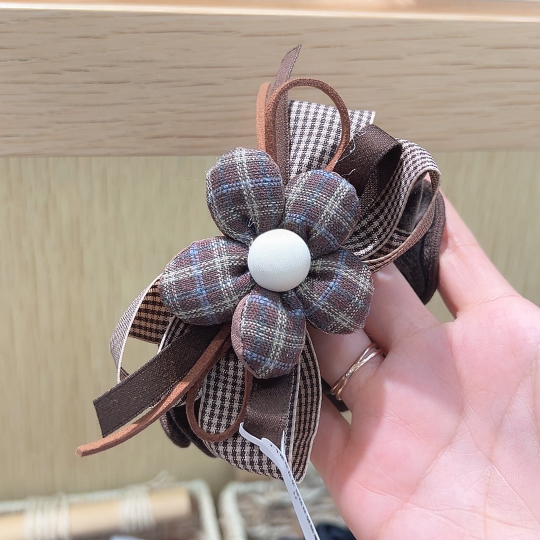 羽毛不锈钢咖色小花蝴蝶结发圈