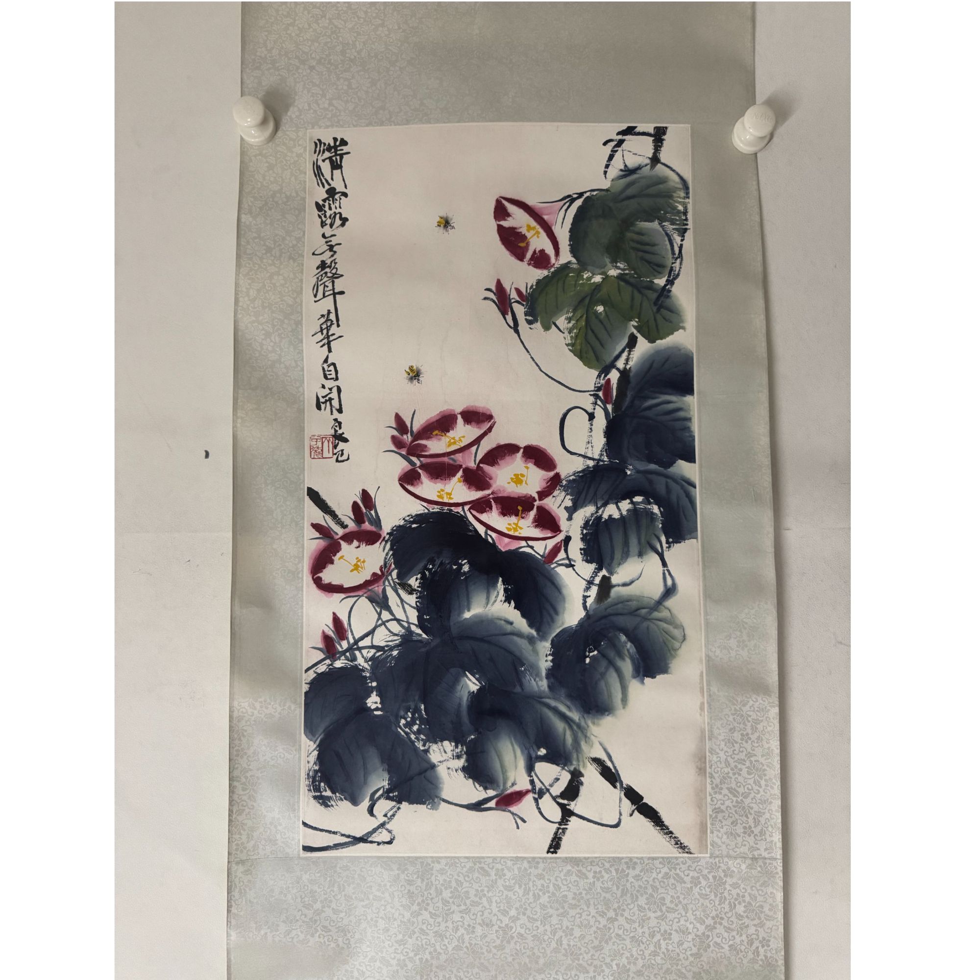 齐良已 Lot12: 牵牛花 66.5×35.3cm 约2.1平尺 纸本立轴（原始装裱