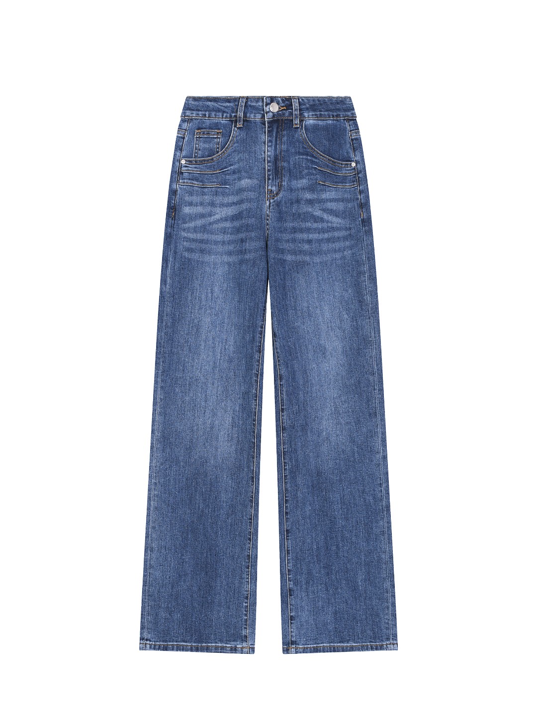 (LU)913蓝色新款加厚加绒显瘦休闲冬款中腰直筒牛仔裤