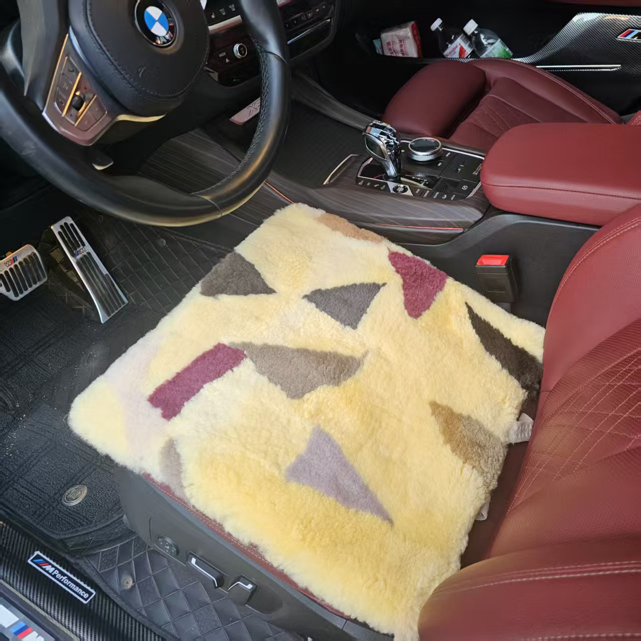 冬季汽车座垫羊毛小方垫拼花随机
