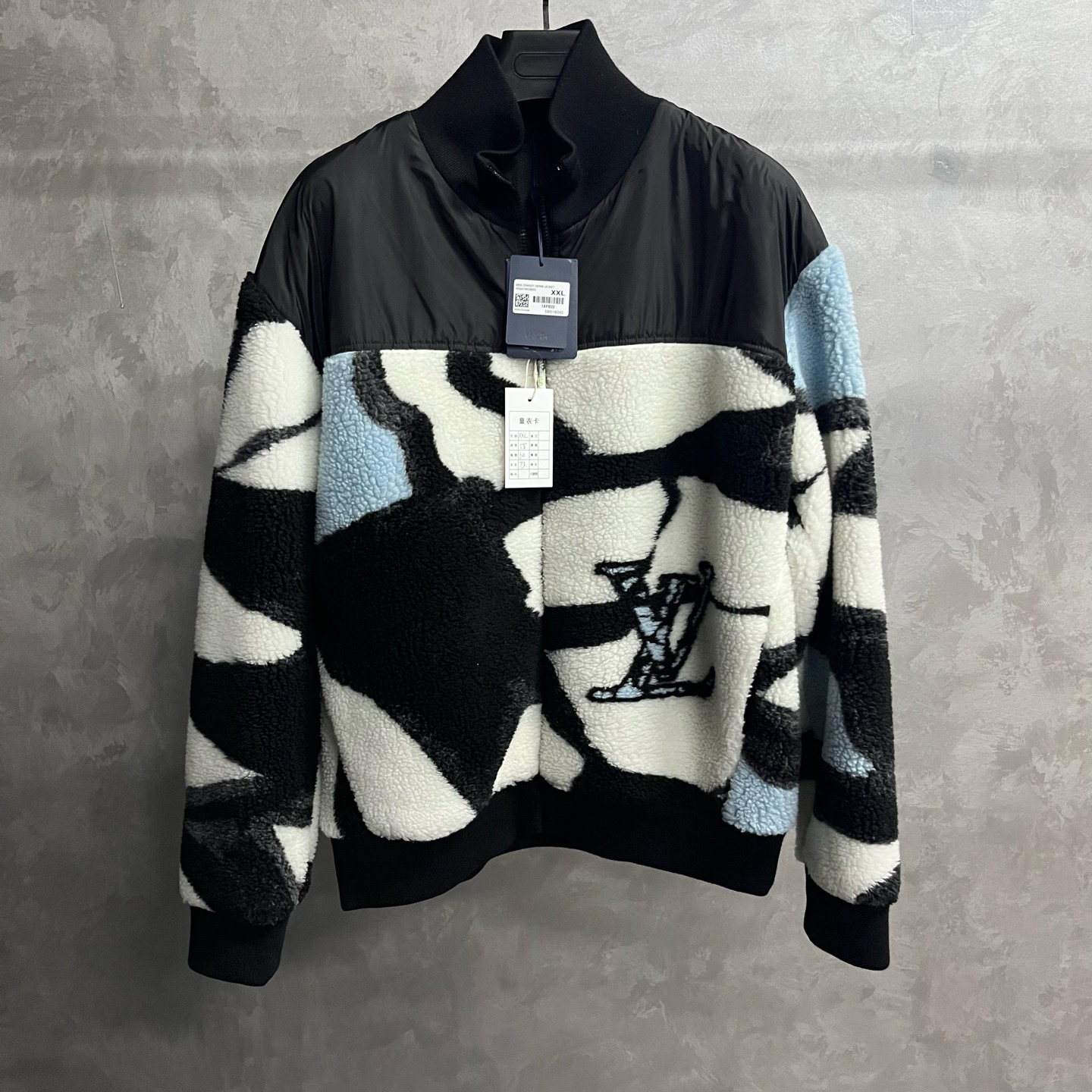 louis vuitton 黑色滑雪系列拼色高领拉链绒感外套/Xxl