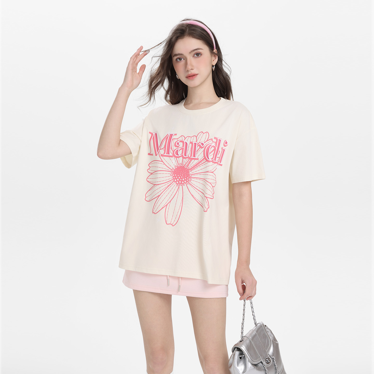 Mardi韩系25夏季新款气质轻奢显瘦百搭半袖花朵印花休闲短袖T恤女