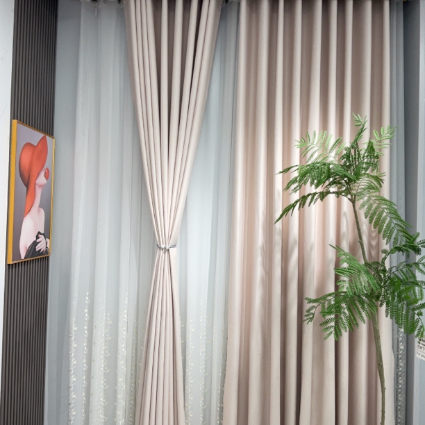 蔷薇（桃之夭夭-粉）浮雕-现代简约-奶油风-纯色窗帘