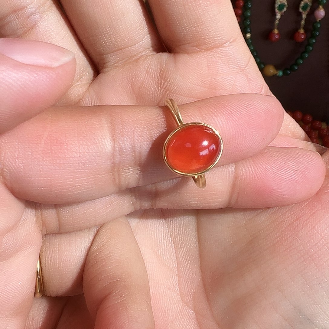 南红玛瑙戒指银S925镶嵌