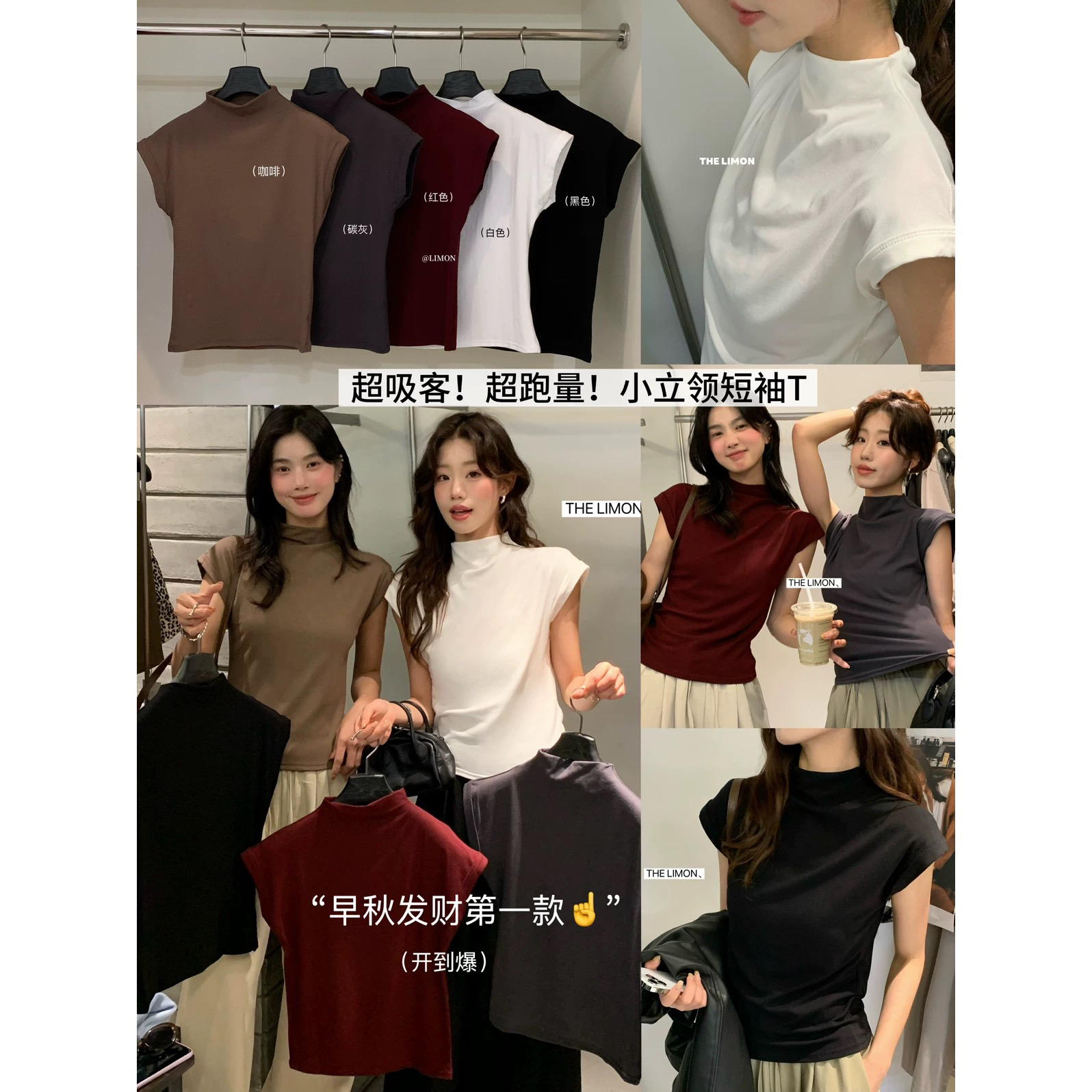 韩版简约半高领气质百搭修身显瘦短袖T恤女秋潮#8006