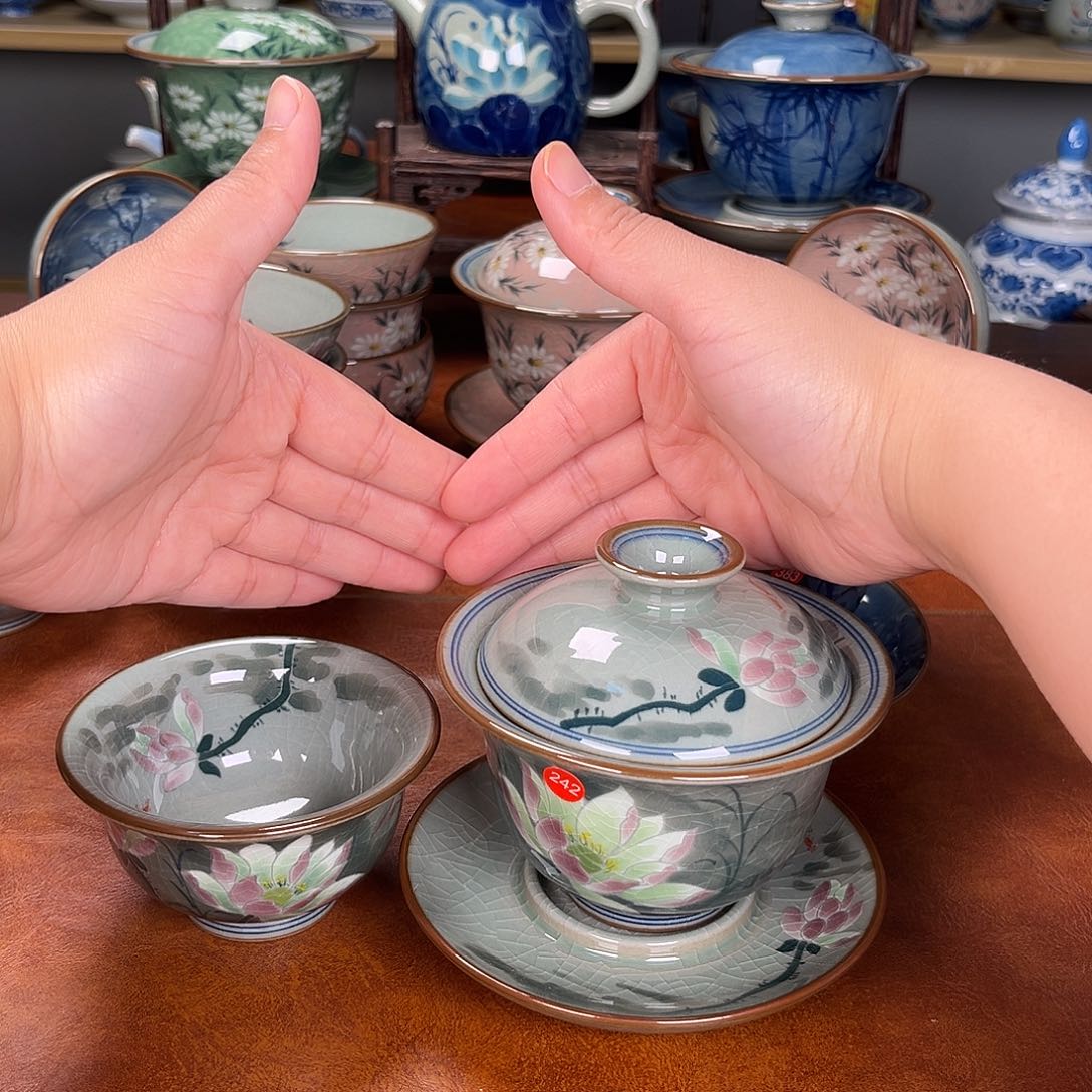 杯忘*草盖碗景德镇陶瓷