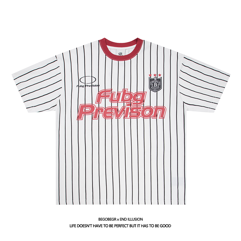 拔尖儿美式复古潮流棒球校园风撞色条纹短袖T恤男女国潮牌宽松TEE