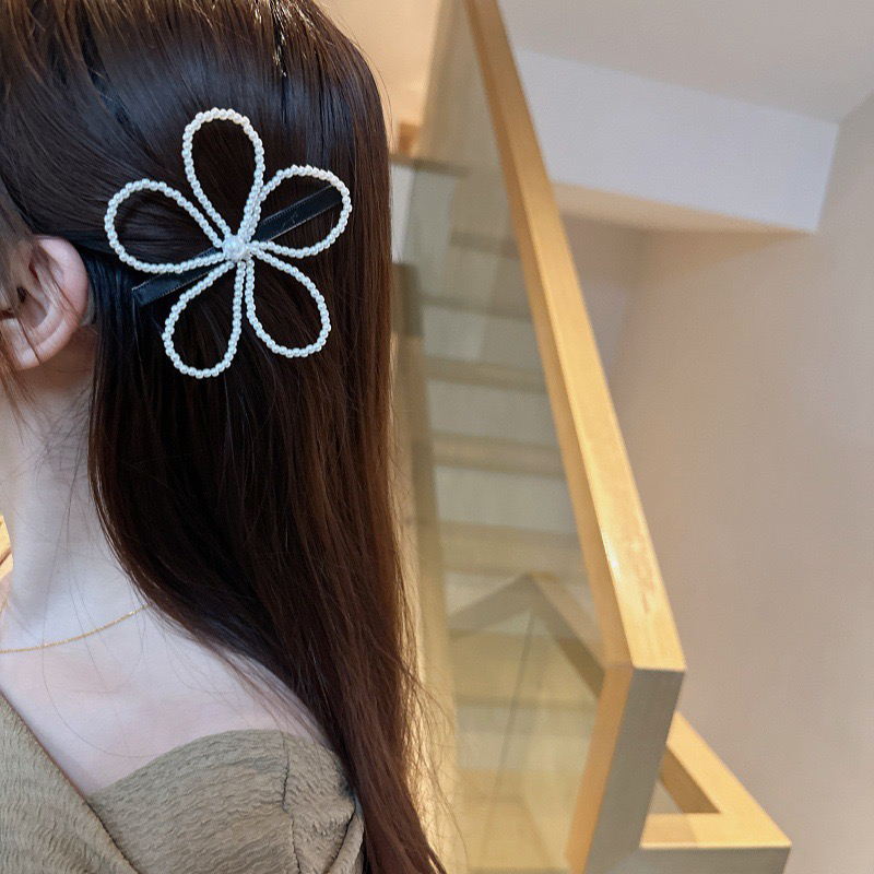 韩国张元英珍珠花朵发夹刘海鸭嘴夹发卡网红新款高级感甜美侧边夹