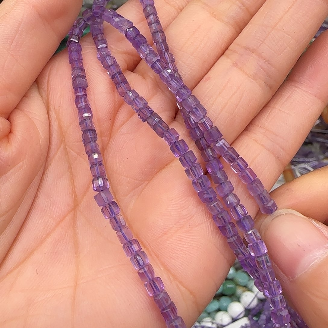 玛瑙/玉髓合金珠宝半成品紫水晶3mm方糖一条