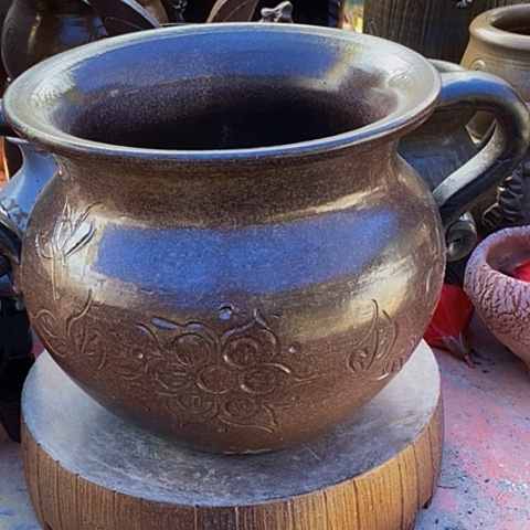 紫砂花盆口23.5高度20手工处理