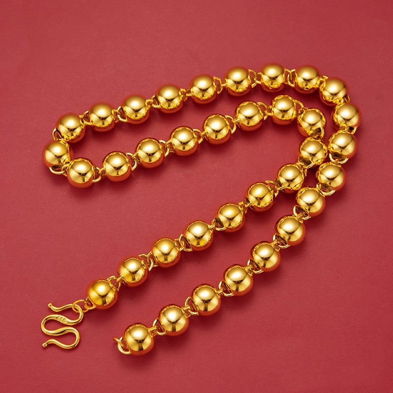 项链男款精工光面佛珠圆珠项链金店同款