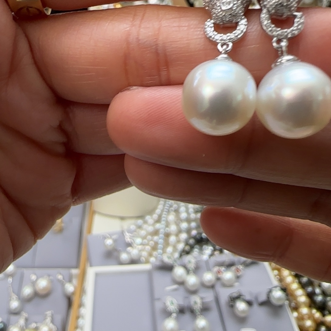 海水珍珠耳饰银S925镶嵌