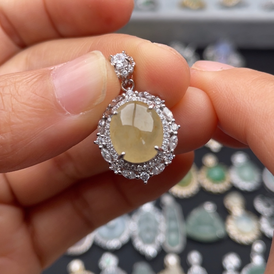 翡翠银S925镶嵌吊坠(不含链)