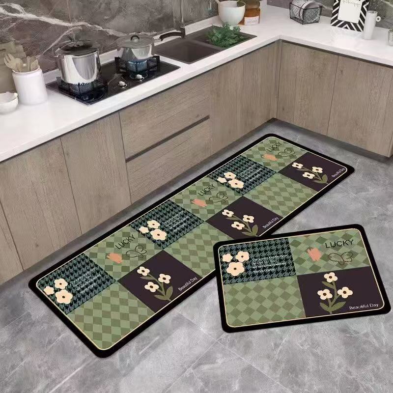 （两块装）格子花硅藻泥厨房吸水专用地垫家用卡通防滑垫耐用地垫