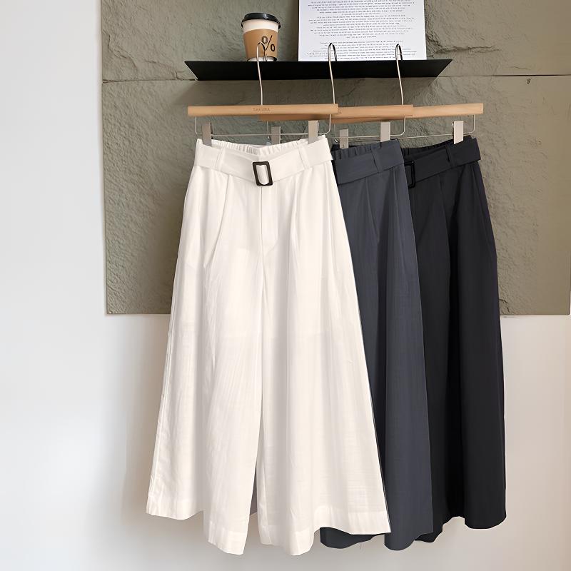 莱赛尔+亚麻腰带大阔腿裤韩版女裤夏季薄款垂感百搭显瘦高腰裤裙