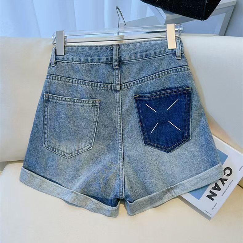 #3301 牛仔短裤夏季新款欧货辣妹撞色口袋A字短裤